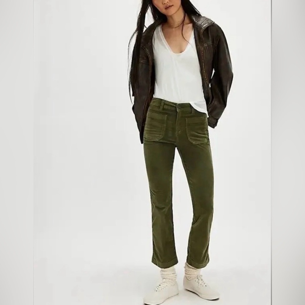 Free People High Time Stretch Velvet Chive Green Women’s Pants Size 0 NWT